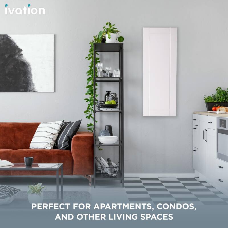 Ivation Wall-Mounted Ironing Board Cabinet, Foldable Storage Station, Easy-Release Lever, Garment Hooks, Left Sided Door, White