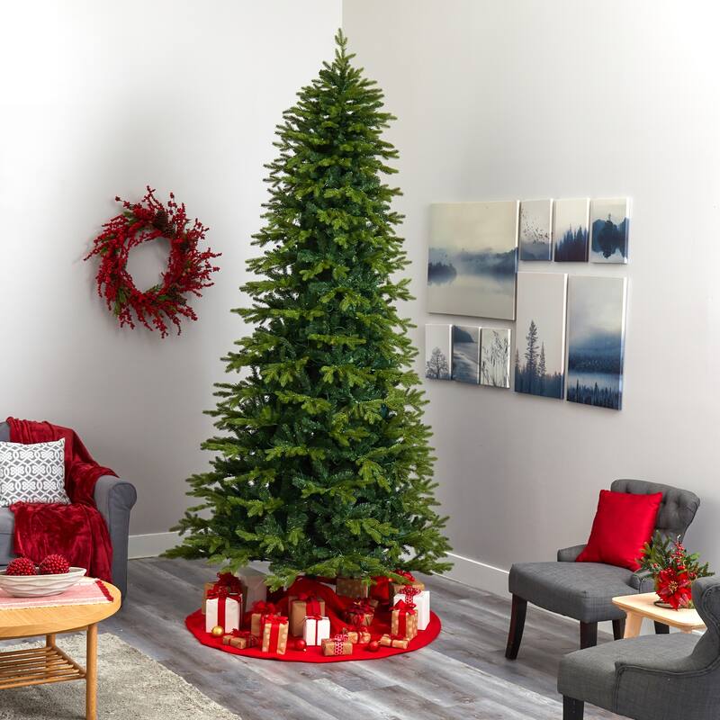 10 Ft Christmas Tree with Lights - Holiday Decor Fir Look Artificial Tree 120 Inch Tall - Green