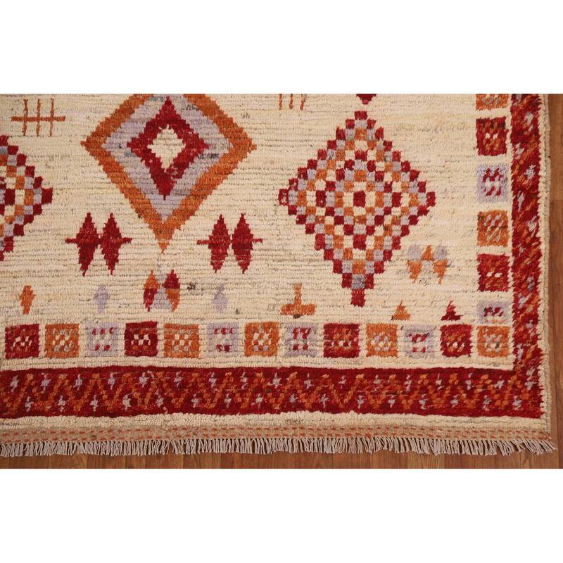 Hand Knotted Oriental 100% Wool Carpet Modern Tribal Beige & Ivories Moroccan Area Rug - 7' 10'' X 5' 9''