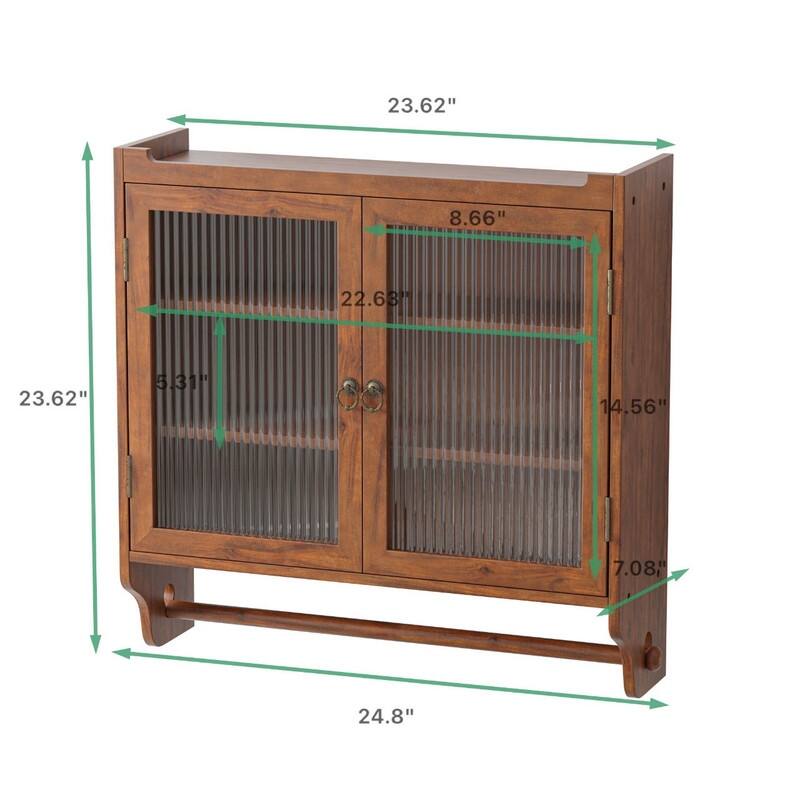 24.8" Glass Door Wall Cabinet with Three Tiers of Storage with Towel Rack