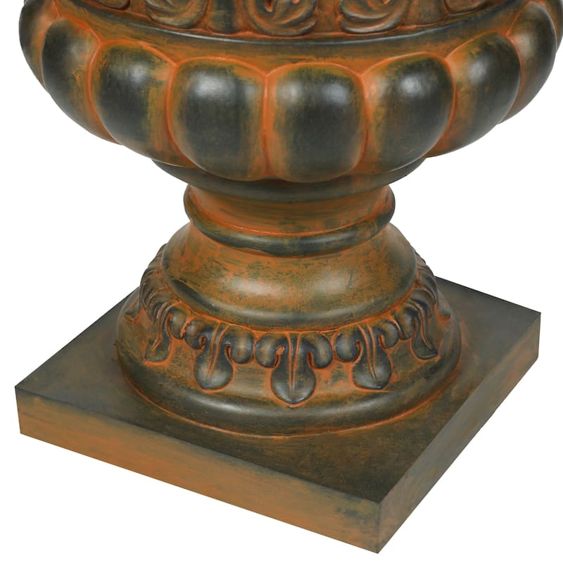 Handmade Weathered Brown Fiber Stone Tall Urn Planter Pots - 19.9" H x 15.9" Diameter