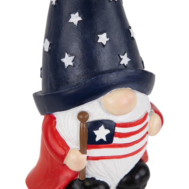 Patriotic Gnome Holding the American Flag Outdoor Garden Statue - 6"