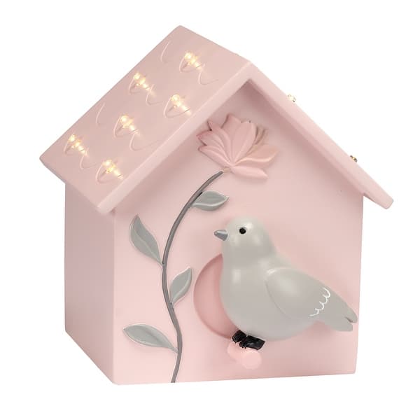 slide 2 of 10, Lambs & Ivy Petals Pink/Gray Birdhouse Table Top Night Light LED Lamp