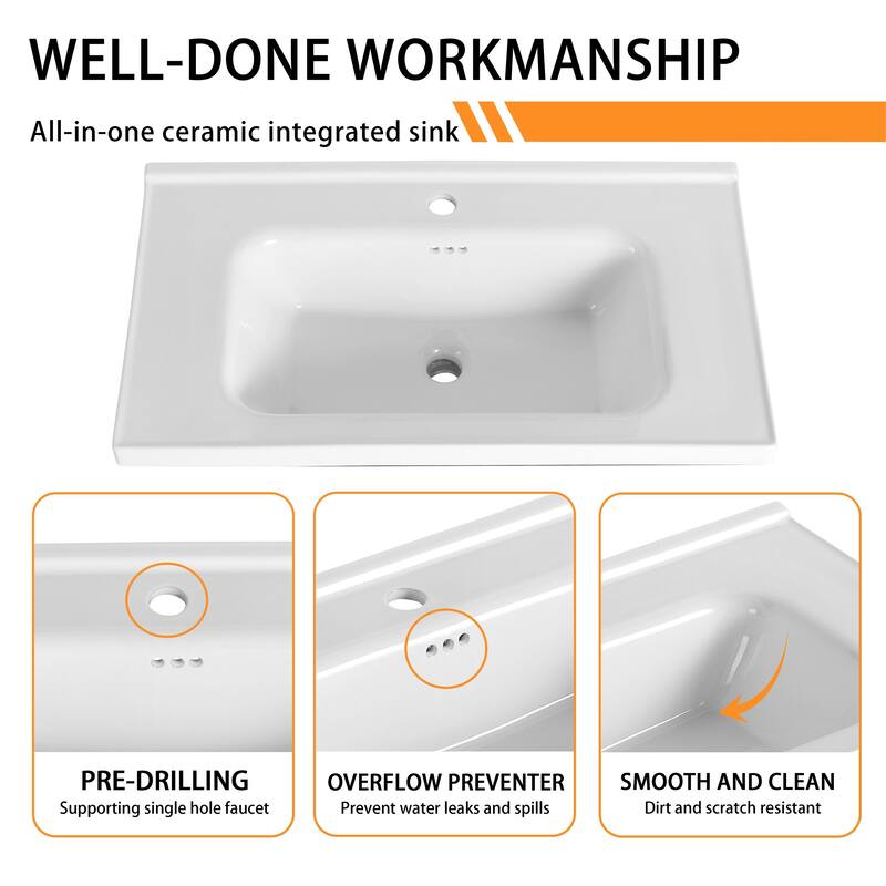 Bathroom Vanity With Sink In 28/32 Inch, Floating/Freestanding Bathroom Vanity With Soft Close Door