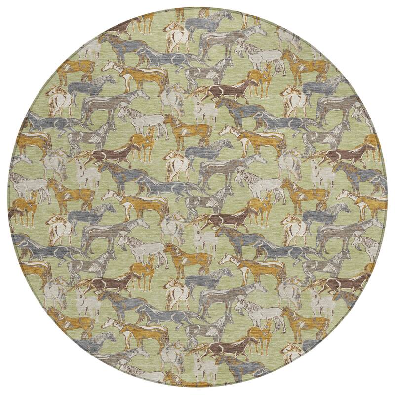 Machine Washable Indoor/ Outdoor Horse Herd Chantille Rug