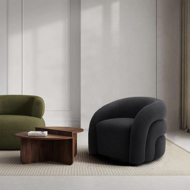 Modern Upholstered Swivel 360 degree Rotation Boucle Barrel Chair
