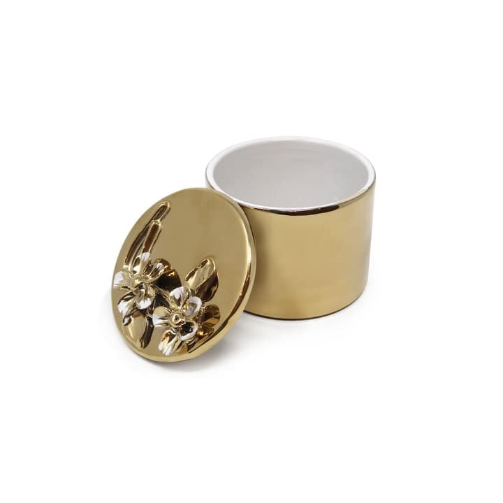 Gold Decorative Round Box with Flower Lid - Side Flower