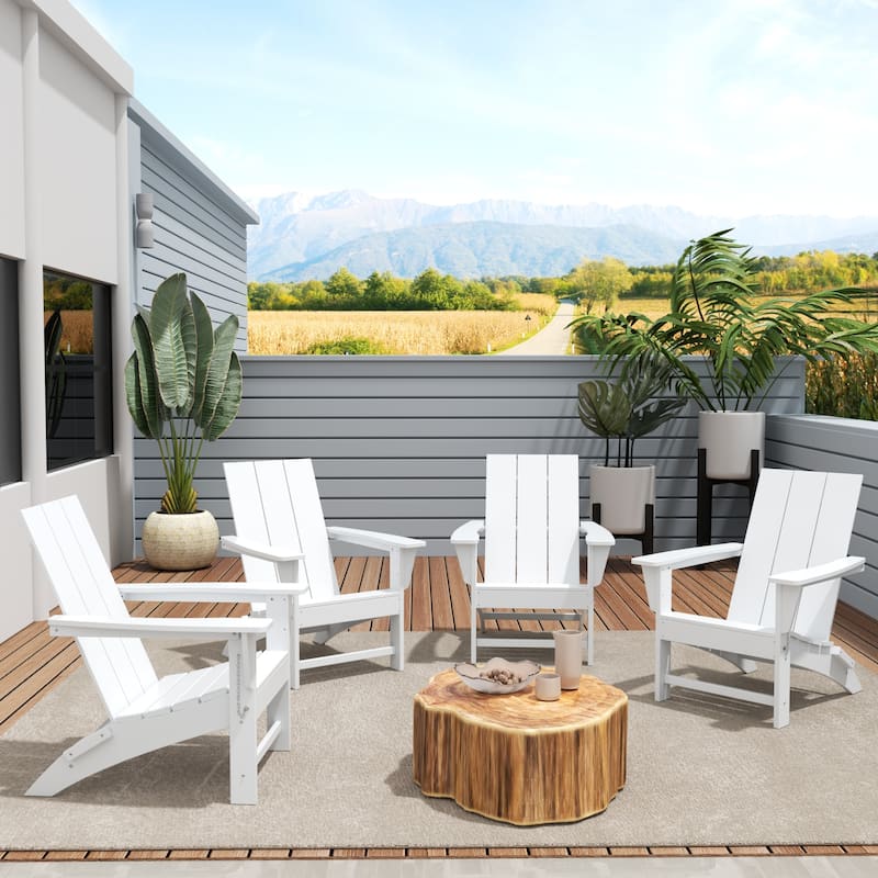 Polytrends Shoreside Modern Poly Folding Eco-Friendly All Weather Adirondack Chair (Set of 4) - White