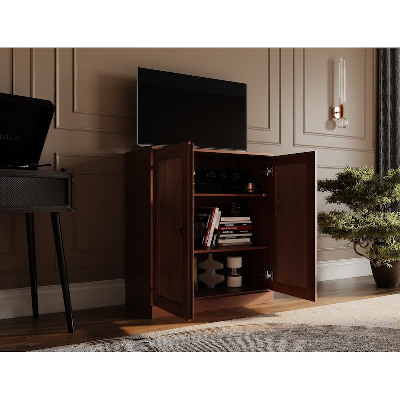 Palace Imports 100% Solid Wood TV Stand with Solid Doors for TVs up to 32"