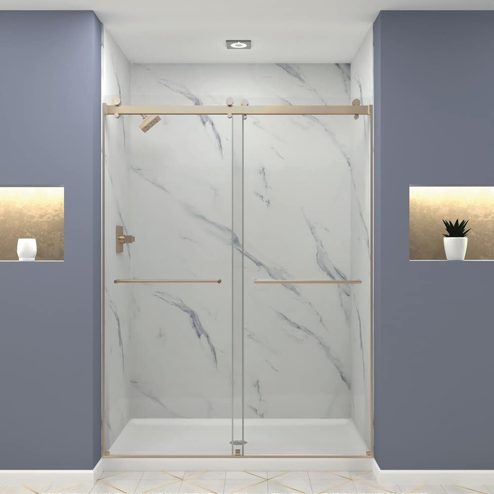 Brooklyn 60 in. W x 80 in. H Sliding Frameless Shower Door with Clear Glass Glass - 60-in W x 80-in H - 60-in W x 80-in H