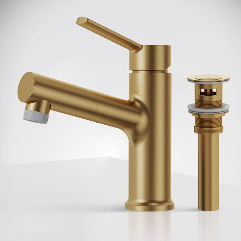 Single Handle Single Hole Bathroom Faucet with Pop‑Up Drain - Brushed Gold