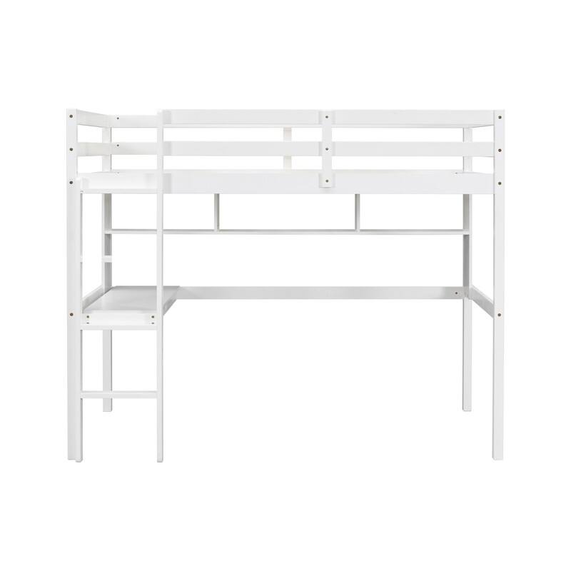 Twin Size Loft Bed with Built-in Desk,Guardrails and Bookcase of Three Compartments