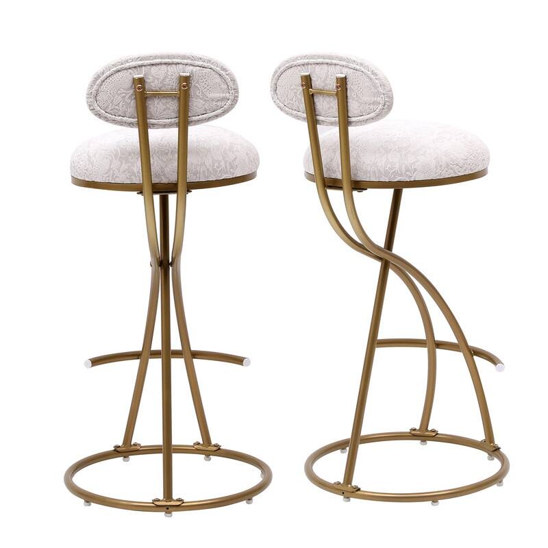 Set of 2 Round Bar Stools with Floral Print Seats - Sturdy Metal Frame for Kitchen & Dining