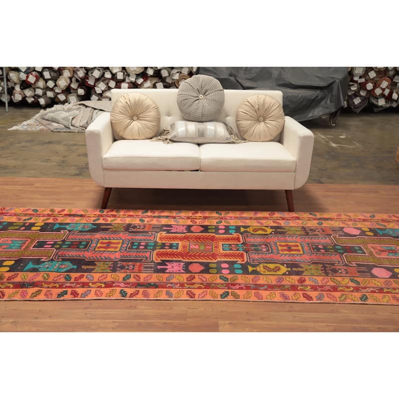 Hand Knotted Oriental 100% Wool Carpet Traditional Tribal Oranges & Rust Meshkin Runner Rug - 10' 9'' X 4' 0''