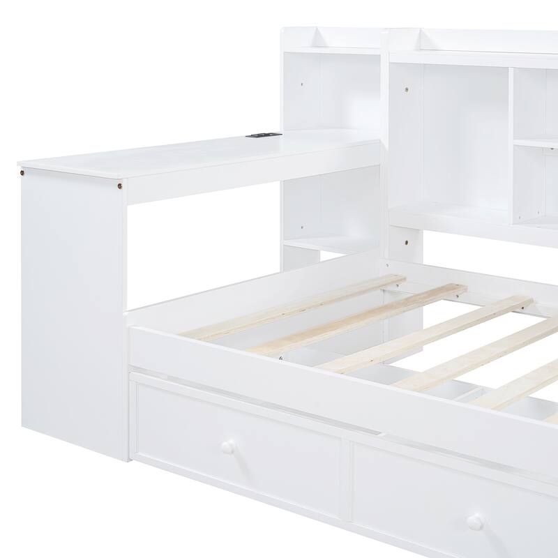 Twin Size Modern Style Wooden Daybed with 3 Drawers,USB Ports and Desk for Bedroom