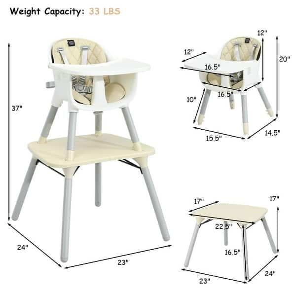 dimension image slide 0 of 3, 4 in 1 Baby Convertible Toddler Table Chair Set with PU Cushion - 15.5" x 14.5" x 20" (L x W x H)