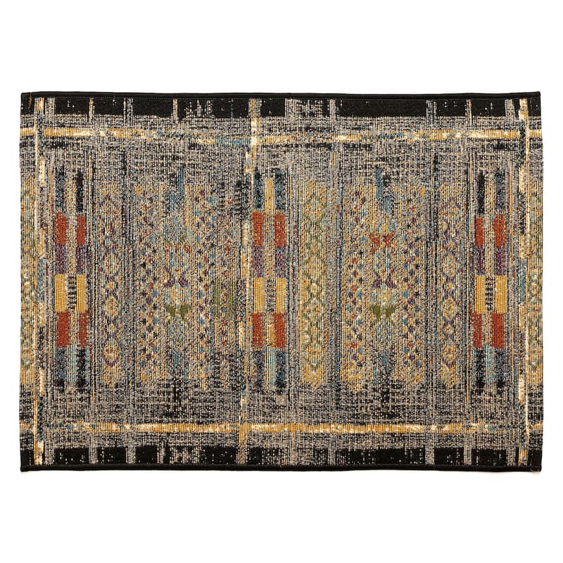 Liora Manne Esencia Tribal Stripe Indoor/Outdoor Mat - 1'11" x 4'11" - Black