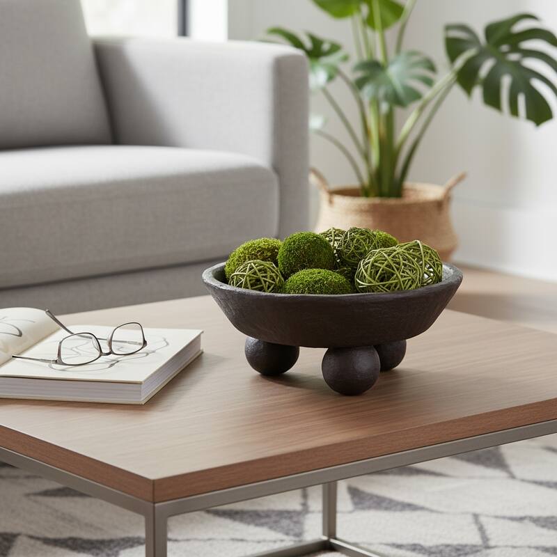 Decorative Textured Bowl with Triple-Sphere Feet Base