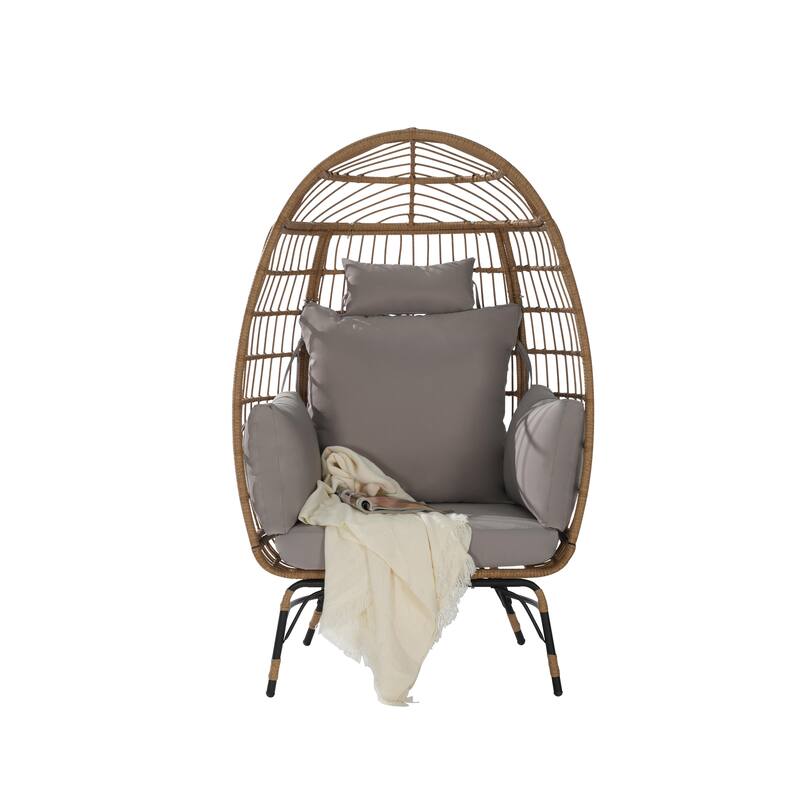 GDFStudio- Serena Oversized Wicker Egg Chair with Cushion and Pillow for Porch, Backyard, or Balcony