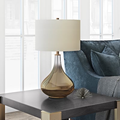 Miroir Table Lamp in Golden Ombre Colored Glass with Linen Shade