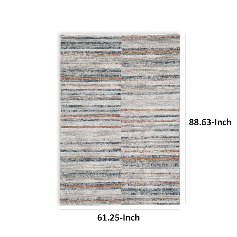 Kimya 5 x 7 Area Rug, Stripe Design, Polyester, Cotton Backing, Gray Blue - 5 x 7