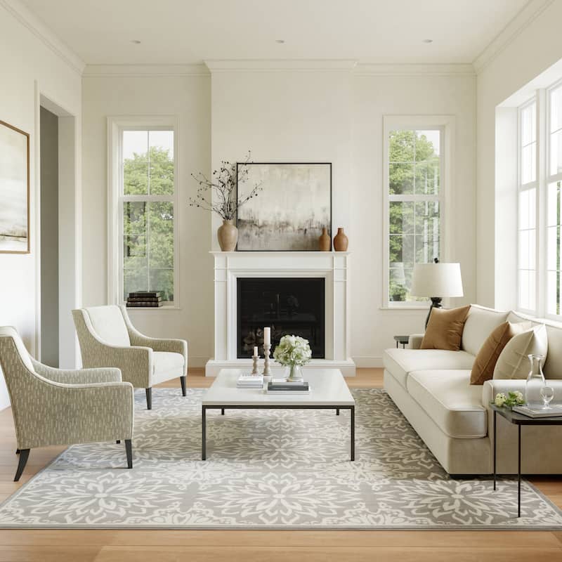 Nourison Jubilant Floral Medallion Area Rug - 6' x 9' - Grey