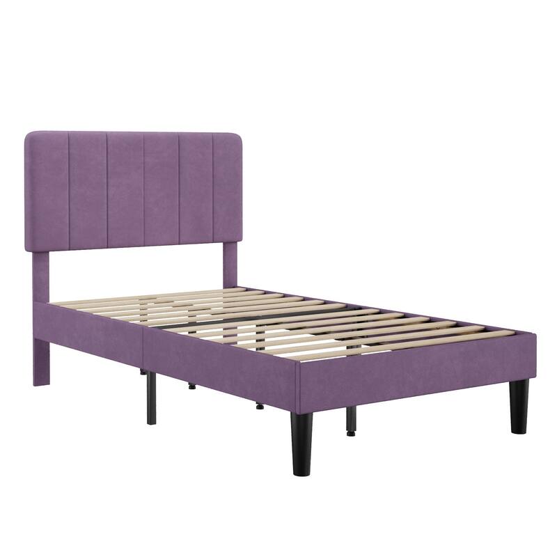 Kids Bed Frame, Height Adjustable Upholstered Bed, Twin Size Bed Set of 2