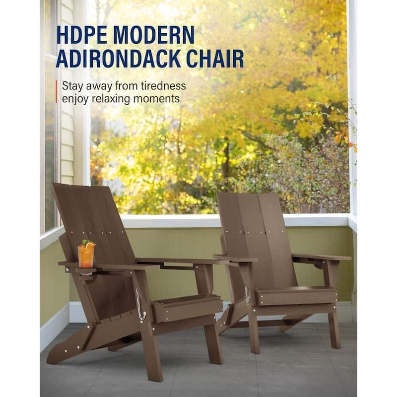WINSOON Modern HDPE Outdoor Folding Adirondack Chair With Cup Holder Set Of 2