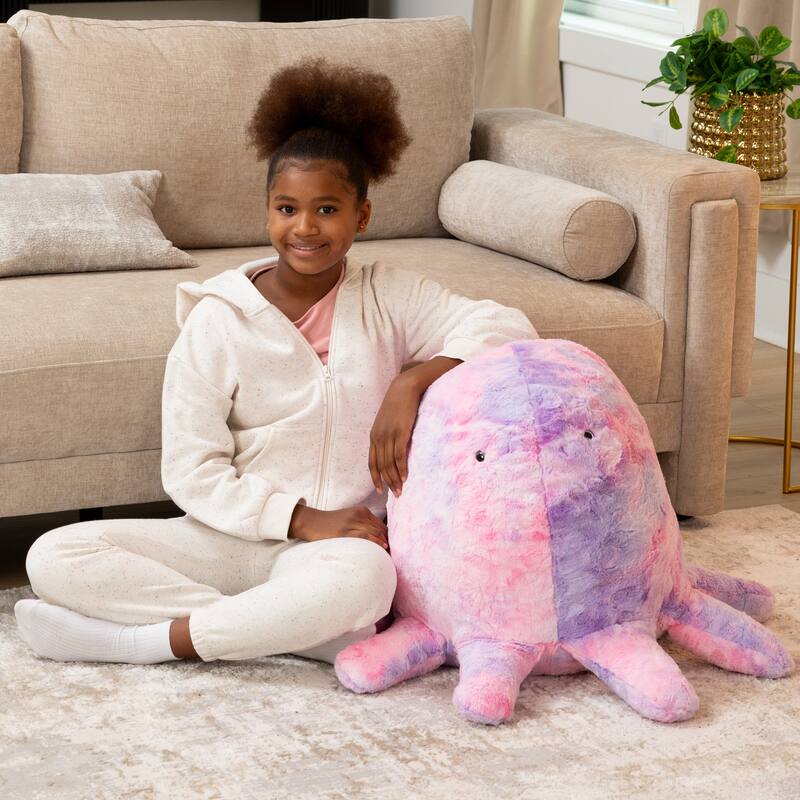 Raven-Symone Huggy the Octopus Sea Buddy Large Kids Stuffed Animal Bean Bag and Pouf - Synthetic Fur Unicorn Pink