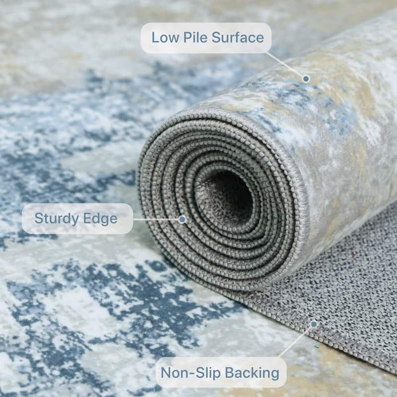 Mcow Modern Abstract Blue & Cream Low-Pile Area Rug