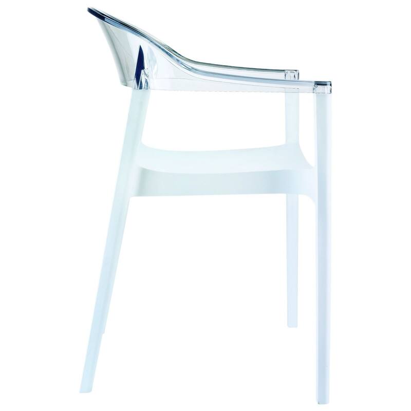 32" White and Clear Transparent Stackable Outdoor Patio Dining Arm Chair