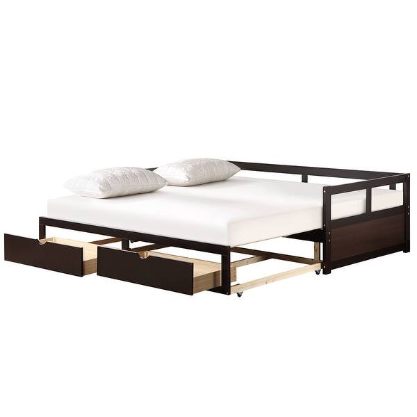 Extendable Twin to King Daybed with Trundle and 2 Storage Drawers | Costway
