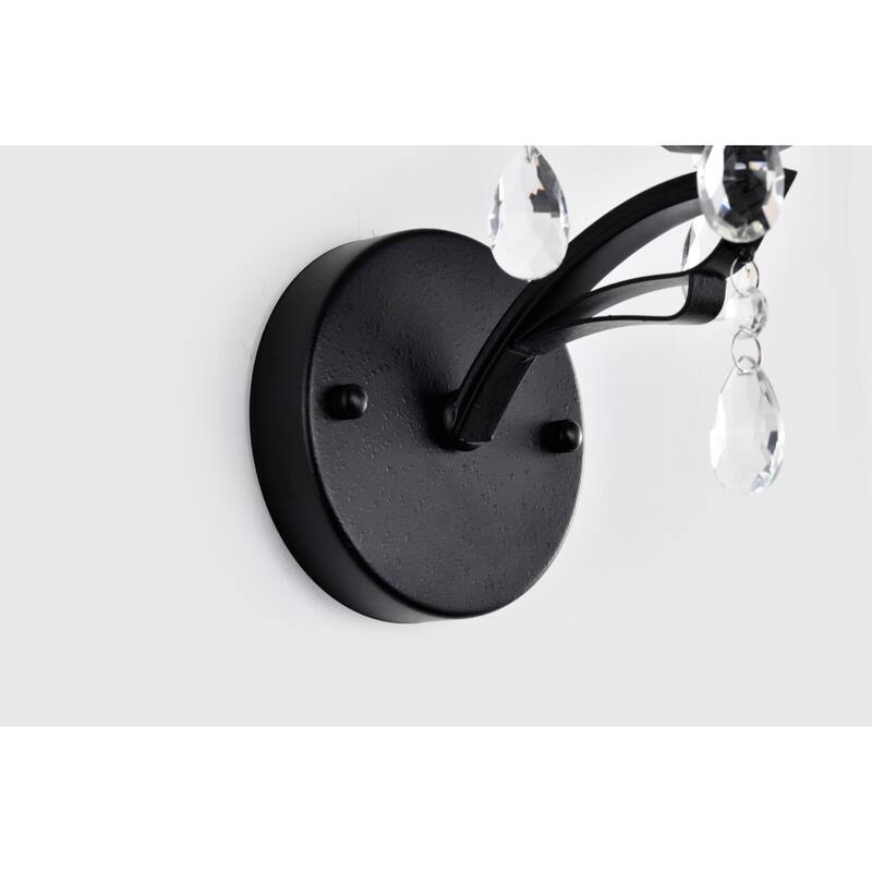 Aubrie Black Finish Wall Sconce with Crystal Flower Shade and Teardrop Pendants