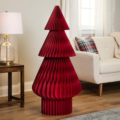 Tall Foldable Accordion Honeycomb Paper Christmas Tree - 4' - Red