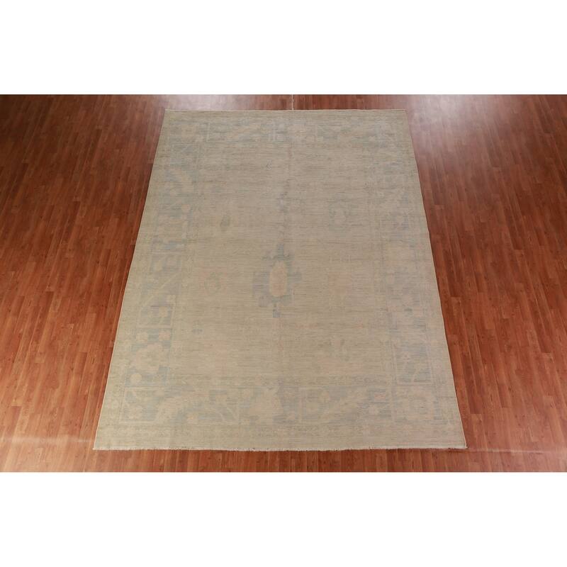 Hand Knotted Oriental 100% Wool Carpet Transitional All-Over Beige & Ivories Oushak Area Rug - 11' 8'' X 8' 11''