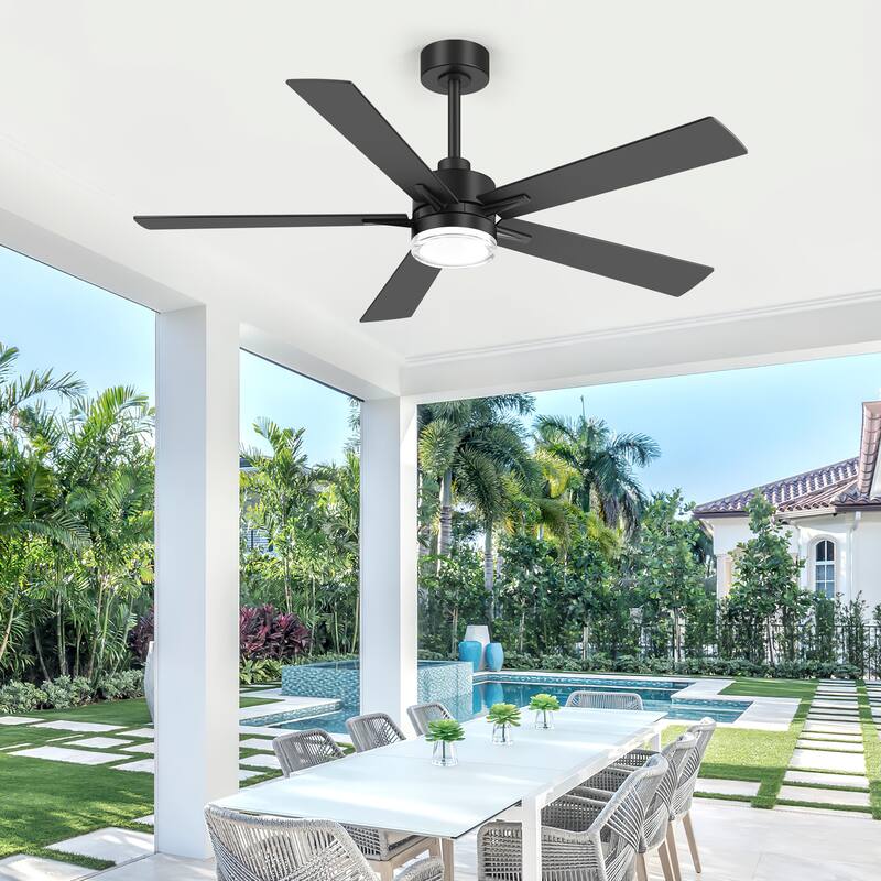 52" Modern Black Reversible 5-Blade Clear Acrylic Lens Ceiling Fan with Light and Remote