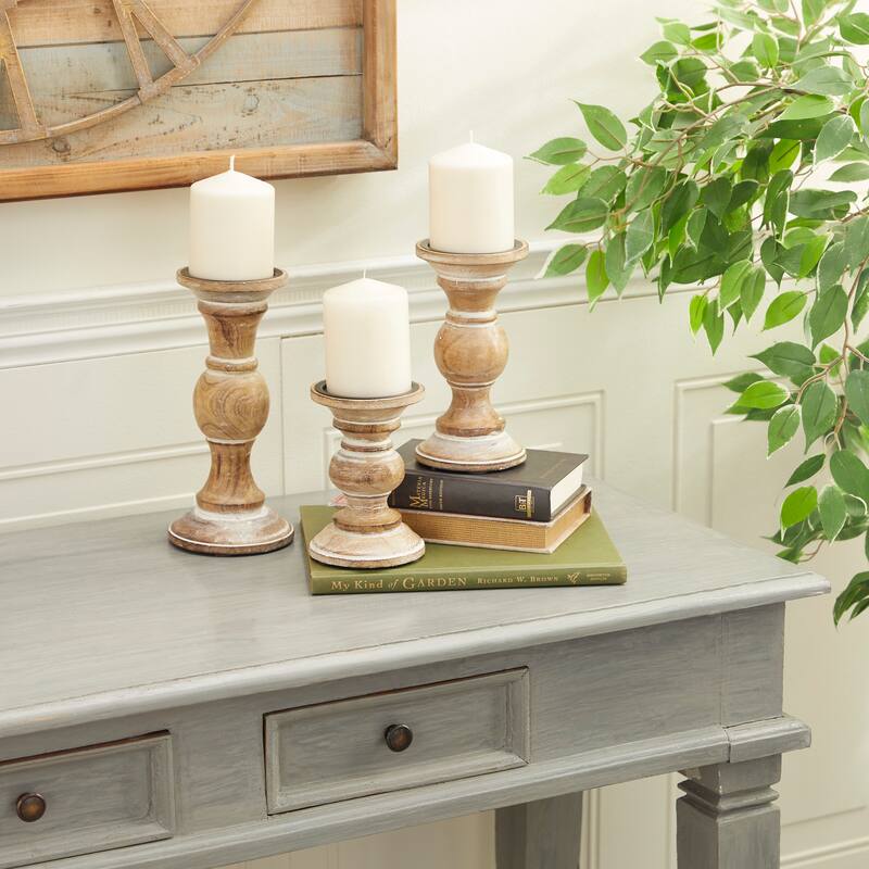 Wood Country Cottage Candle Holder (Set of 3)