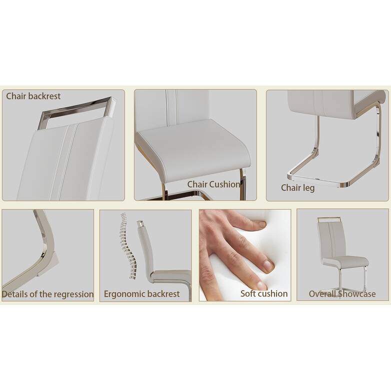 Modern Dining Chairs,PU Faux Leather High Back Upholstered Side Chair with Silver Metal Legs - White - Set of 2