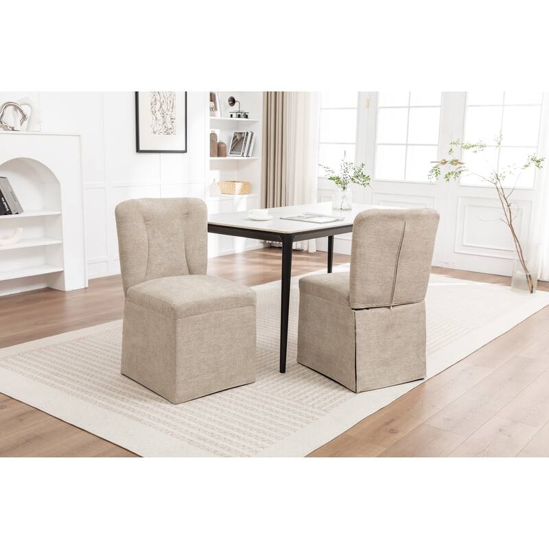 Modern Linen Dining Chairs, Armless Dining Chairs, with Upholstered Seat and Back, for Living Rooms, Set of 2, Brown