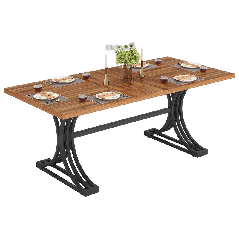 63" Rectangular Dining Table, Modern Kitchen Table with Faux Marble Top for Dining Room