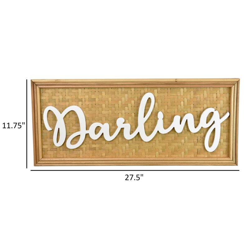 Darling Wall Decor Sign, 28 Inch Brown Wood Background, White