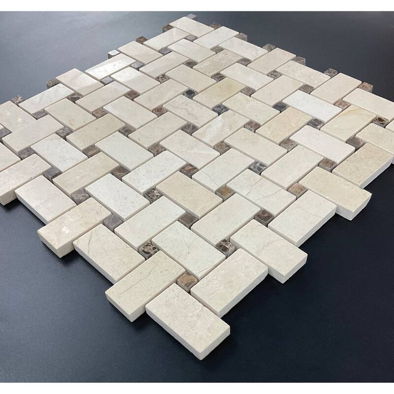 Cream Marfil 1 x 2 Basketweave Marble Mosaic Tiles - Case (10 Sheets)