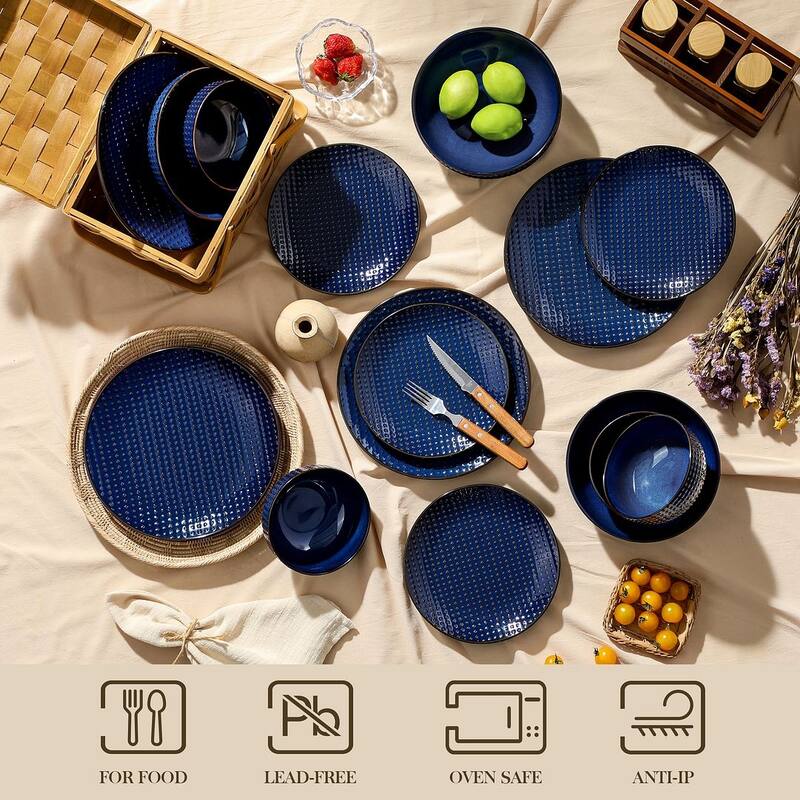 MALACASA LYDIA Embossed Stoneware 16-Piece Dinnerware Set