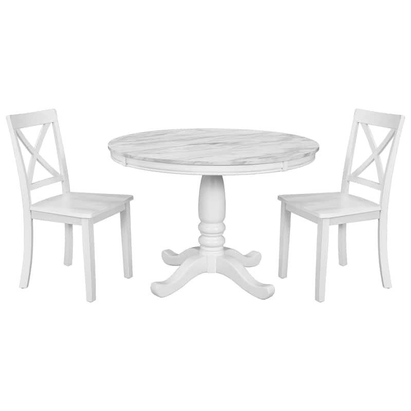 5 Piece Solid Wood Table Chaire Set, Kitchen Breakfast Furniture Set with Round Dining Table and 4 Upholstered Chairs