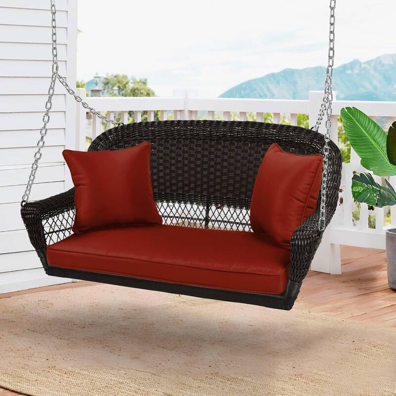 51 in. W Red Cushion in Aluminum Frame Outdoor Porch Swing with CushionGuard and Stand