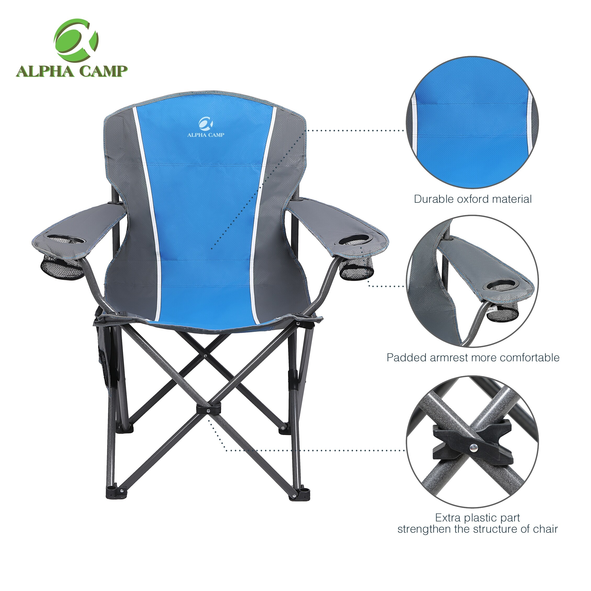 Details about   Oversized Folding Chair Big & Tall Heavy Duty Steel ALPHA CAMP Camping 350 LB 