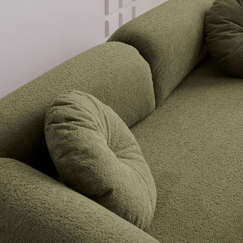 Modern Loveseat Sofa, Lounge Couch with Cushion Armrest and 2 Round Pillows, Upholstered Love Seat Sofa for Living Room