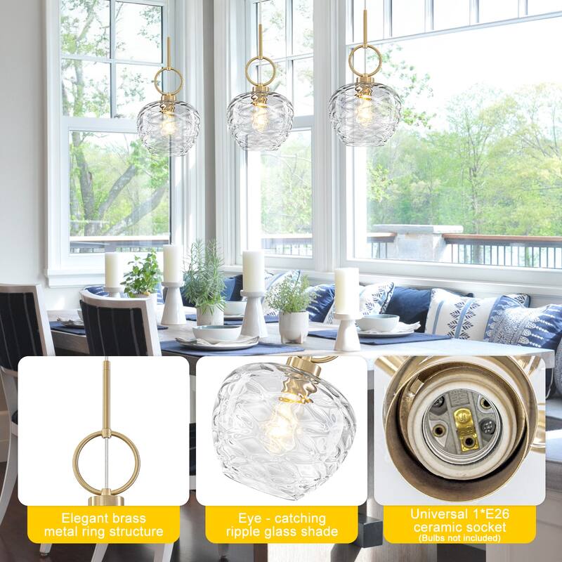 Modern Gold Geometric Glass Pendant Light Fixture Adjustable Cord - Dia.9.06-in