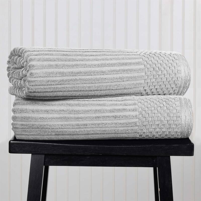 Superior Soho Ribbed Cotton Bath Sheet Set of 2 - Silver