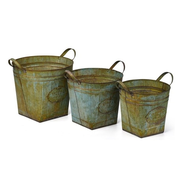 Set of 3 Rusted Werner Galvanized Planters 14.5” - N/A